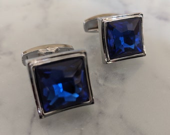 Curved Blue Crystal Cufflinks