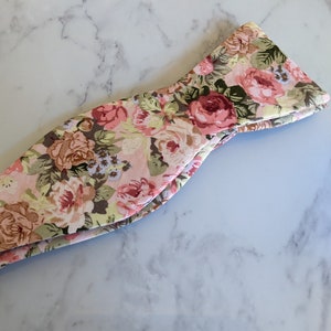 Pink Peach Floral Bow Tie (Self-Tie)