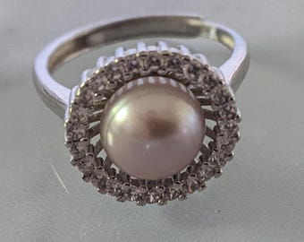 Anillo vintage de plata de ley para mujer con perla de agua dulce