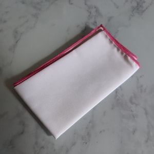 White Pocket Square with Pink Piping