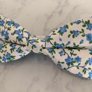 White Blue Floral Bow Tie