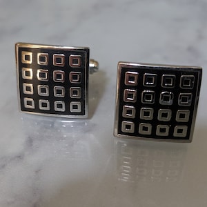 Boutons de manchette Silver/Black Square