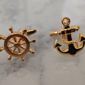 Gold Anchor & Helm Cufflinks