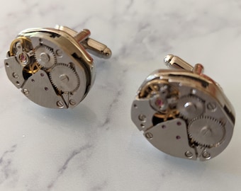 Gemelos de plata con mecanismo de reloj Steampunk