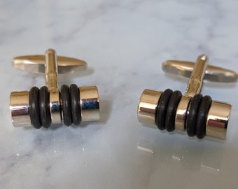 Silver/Black Cylindrical Cufflinks