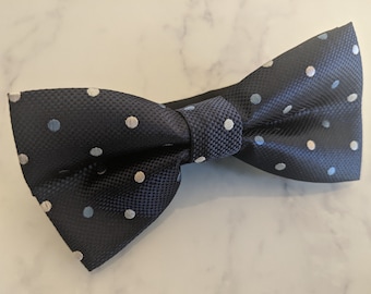 Navy Blue with White and Blue Polka Dots Bow Tie