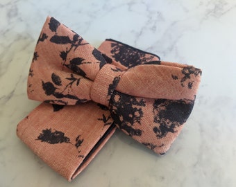 Pink Linen Floral Bow Tie & Pocket Square
