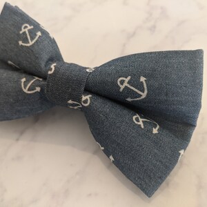 Blue Denim Anchor Pattern Bow Tie