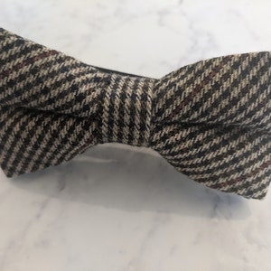 Grey Black Striped Wool Bow Tie