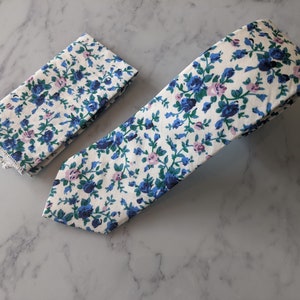 White/Ivory Floral Tie and Matching Pocket Square