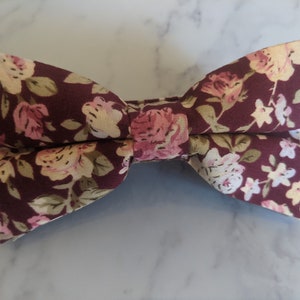 Crimson Red Floral Bow Tie