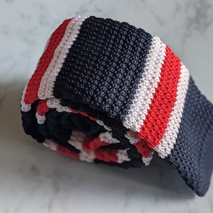 Blue, White and Red Striped Knitted Tie