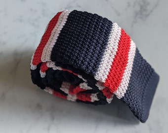 Blue, White and Red Striped Knitted Tie