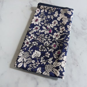 Blue Floral Pocket Square with Navy Piping