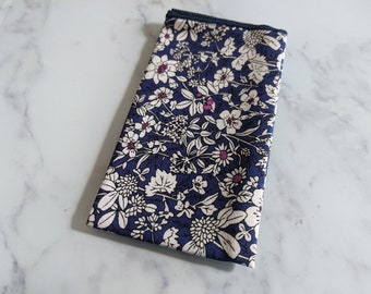 Blue Floral Pocket Square with Navy Piping