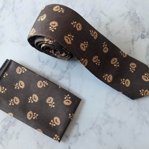 Brown Floral Tie and Matching Pocket Square