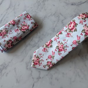 Light Blue Floral Tie and Matching Pocket Square