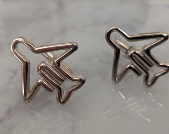 Silver Aeroplane Paperclip Cufflinks