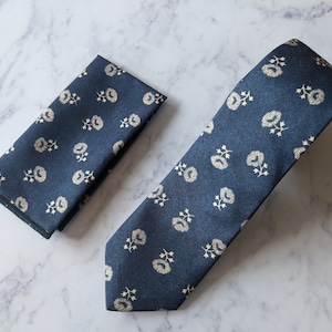 Blue Floral Tie and Matching Pocket Square