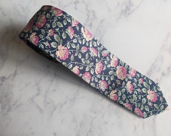 Blauwe bloemen handgemaakte katoenen stropdas