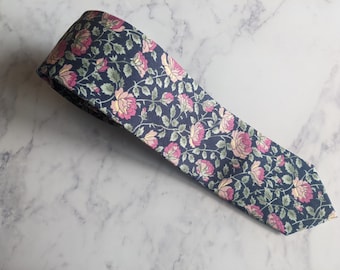 Blue Floral Handmade Cotton Tie