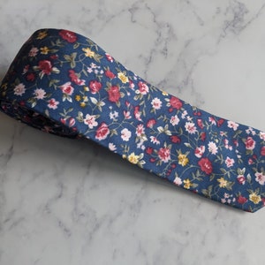 Ocean Blue Floral Cotton Tie