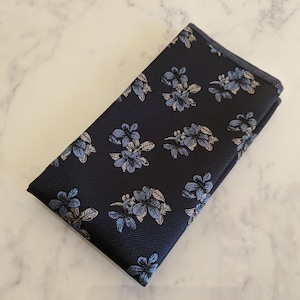 Blue Floral Silk Pocket Square