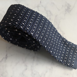 Navy Blue Spotted Handmade Knitted Tie