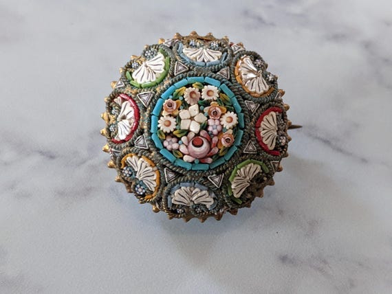 Vintage Micro Mosaic Floral Brooch