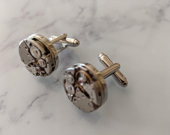 Gemelos de plata con mecanismo de reloj Steampunk