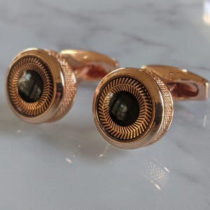 Rose Gold & Black Round Cufflinks