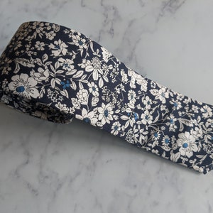 Navy Blue Floral Cotton Handmade Tie