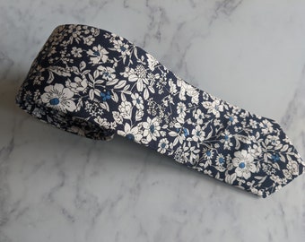 Navy Blue Floral Cotton Handmade Tie