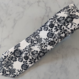 White and Black Floral Cotton Handmade Tie