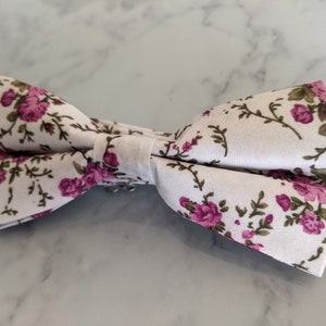 White Purple Floral Bow Tie