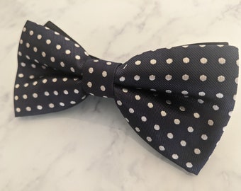 Navy Blue & White Polka Dot Bow Tie