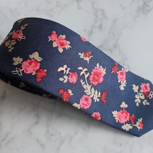 Navy Floral Cotton Tie