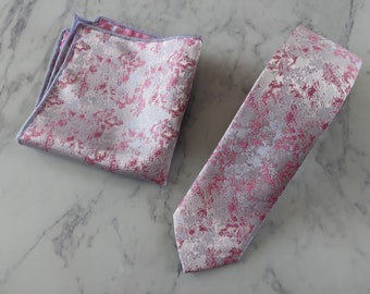 Modern Pink Tie and Matching Pocket Square