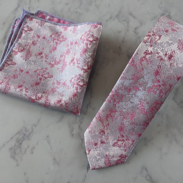 Modern Pink Tie and Matching Pocket Square