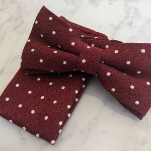 Burgundy Polka Dot Bow Tie & Pocket Square