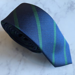 Navy Blue and Green Diagonal Stripe Tie