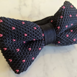 Navy Blue Pink Dot Knitted Bow Tie