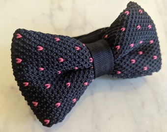 Navy Blue Pink Dot Knitted Bow Tie