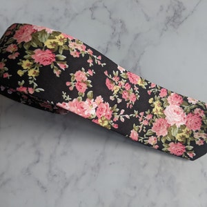 Black Floral Cotton Tie