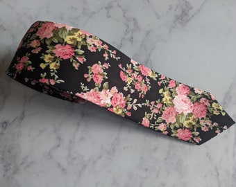 Black Floral Cotton Tie