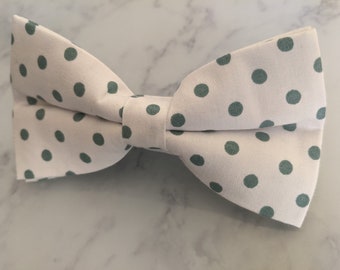 White with Green Polka Dots Bow Tie