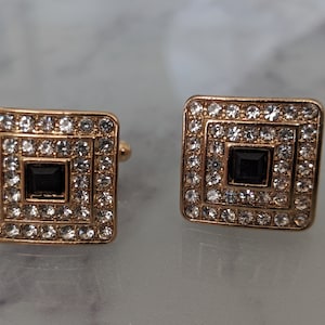 Gold/Black Onyx Square Diamante Crystal Cufflinks