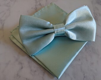 Mint Satin Bow Tie & Pocket Square