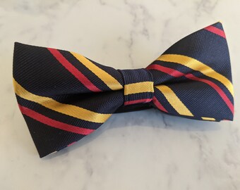 Navy Blue Striped Bow Tie