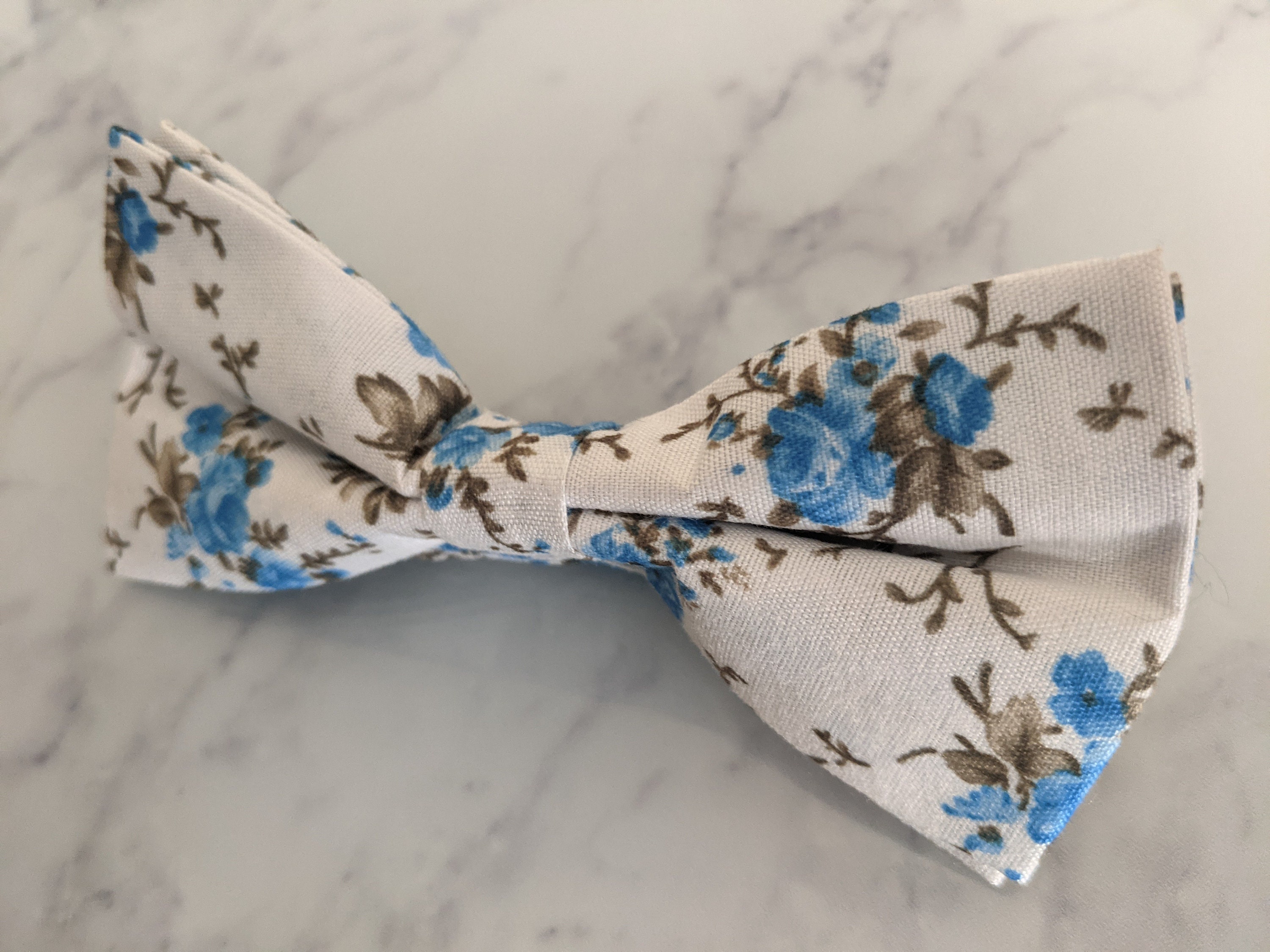 White with Floral Premium Quality Cotton Bow Tie Pre-Tied BV150 